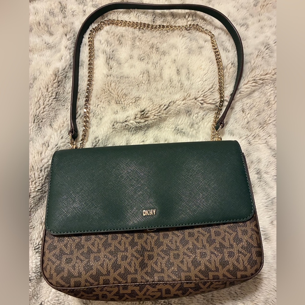 DKNY Green and Brown Crossbody Bag